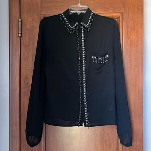 Beulah Black Button Down Stars Blouse